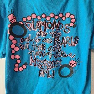 Mississippi Girl Southern Belle Graphic Short Sleeve Tee Girls Small 6 Blue Pink